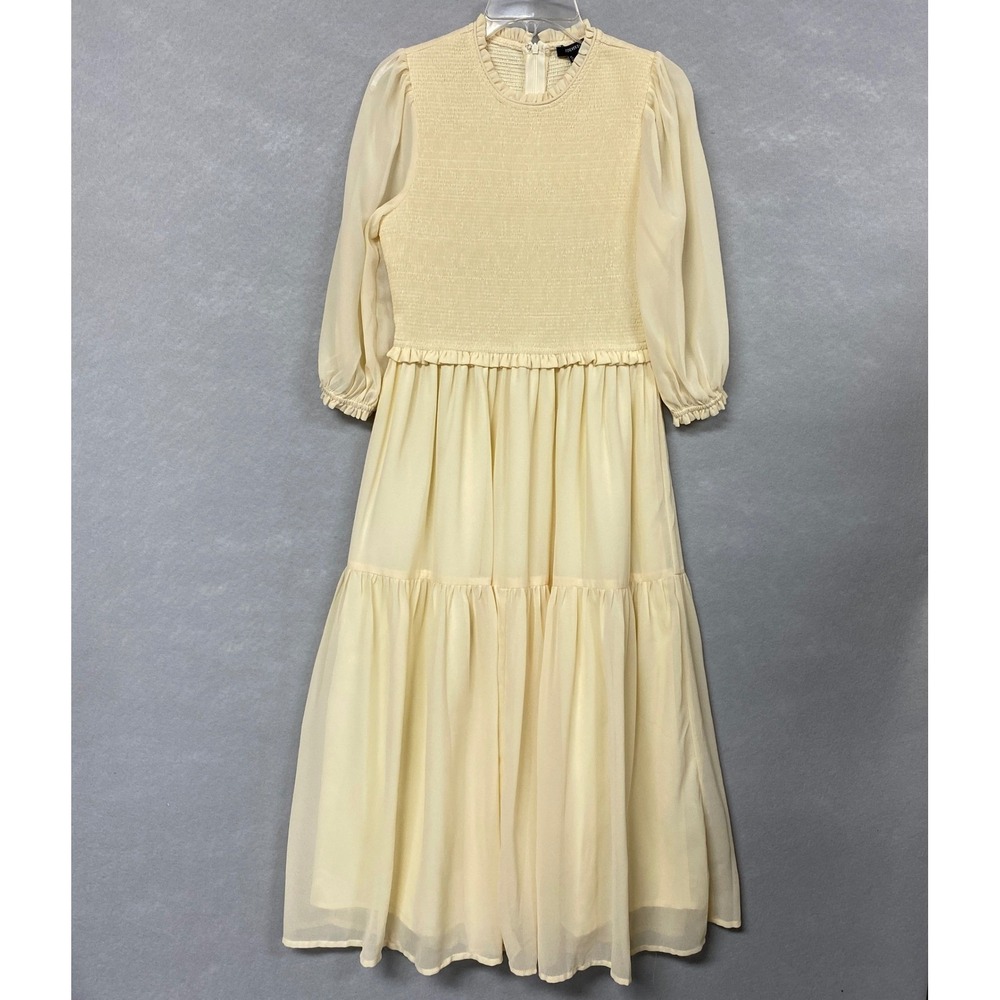 Forever 21 Womens M Midi Dress Ivory Cottagecore Smocked Tiered Romantic